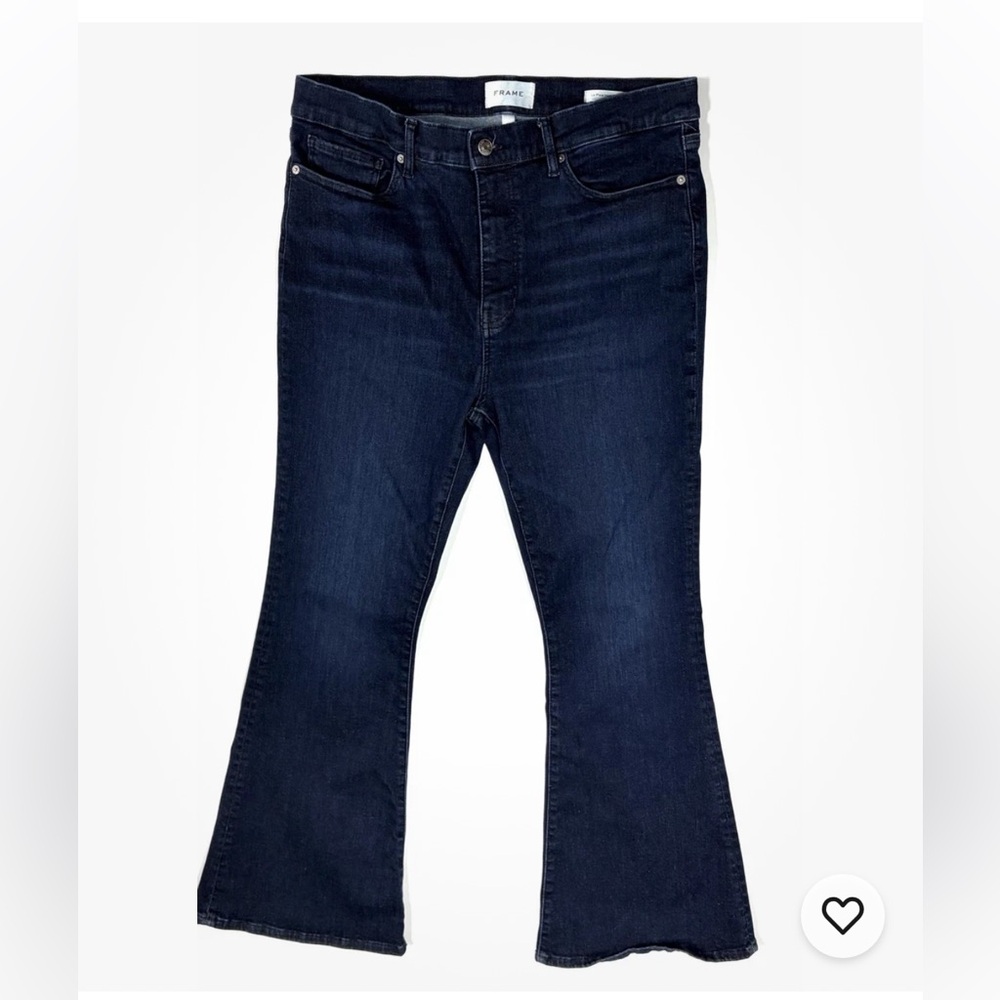FRAME Le Pixie High Flare Jeans Size 34 Dark Wash Stretch Denim 30” Inseam